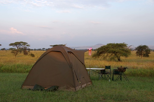 Camping in the Serengeti park in Tanzania, East Africa