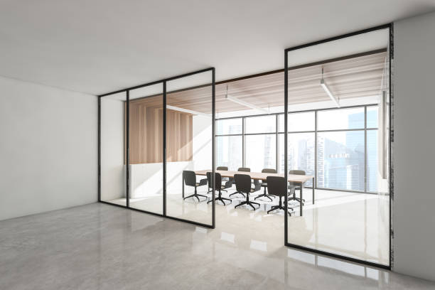 istock Wooden conference room corner and corridor 1279881768
