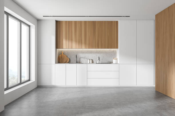 istock White and wooden kitchen with cupboards 1279882115