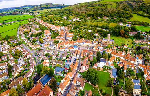 Aerial view of the Axbridge, a small town in Somerset, England
