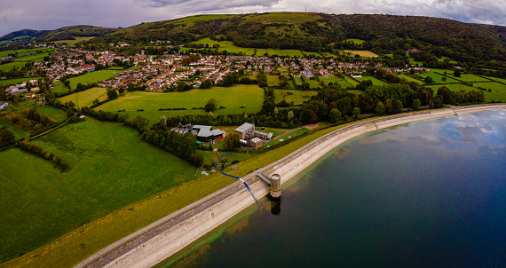 Aerial view of the Axbridge, a small town in Somerset, England