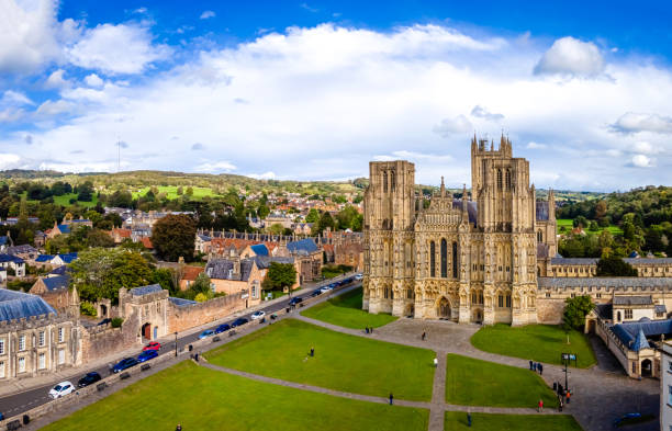 Wells Cathedral in England, UK View of Wells Cathedral is in Wells, Somerset, England, UK canterbury england photos stock pictures, royalty-free photos & images