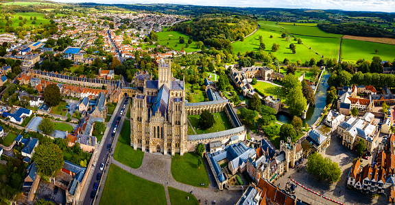 View of Wells Cathedral is in Wells, Somerset, England, UK