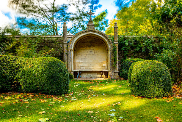 View of Lacock abbey gardens in Somerset, England, UK