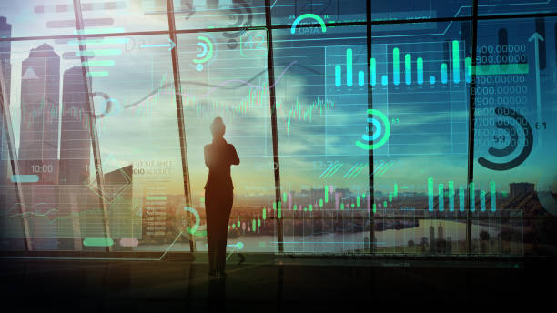 istock Business woman works with big data in the virtual space. 1279887621