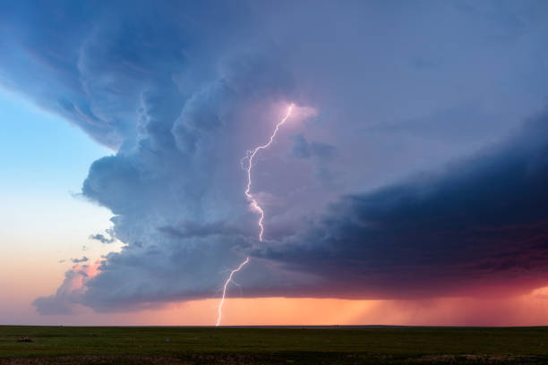 istock Supercell thunderstorm cumulonimbus cloud with lightning bolt 1279887753