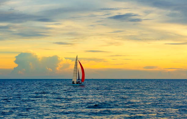 istock Yacht at sea at sunset. 1279890519