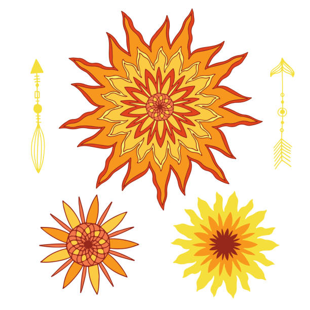 istock Cartoon Sun flowers isolated on white background. Decorative Summer Design. Sunny flower decoration. 1279894838