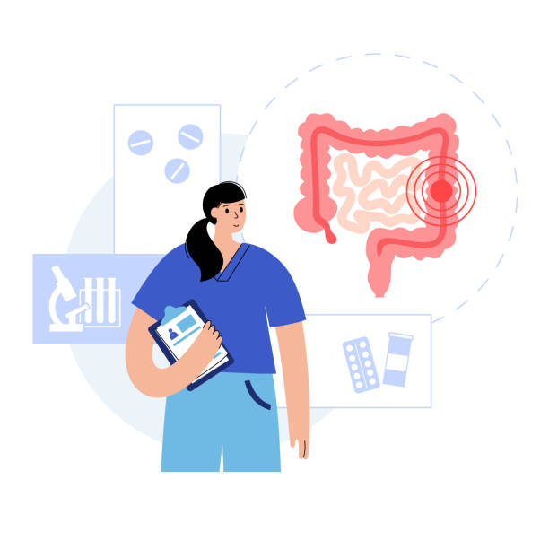 intestine logo concept Pain or inflammation in the Intestine. Bowel, appendix, rectum and colon anatomy. Cancer, tumor or infection and digestive system disease. Doctor appointment and help isolated  vector illustration. colon cancer screening stock illustrations