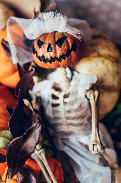 istock Pumpkins and skeleton pumpkin bride 1279896045