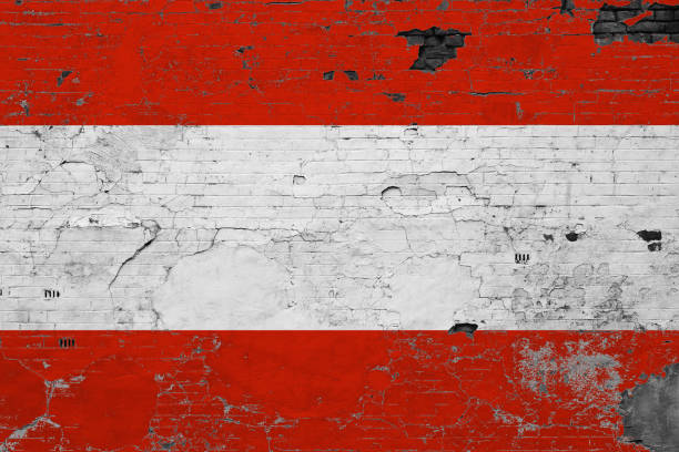 istock Austria flag on grunge scratched concrete surface. National vintage background. Retro wall concept. 1279896397