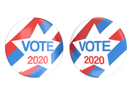 Vote election badge button for 2020, vote USA 2020, 3D rendering