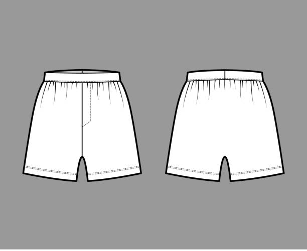 boxer shorts unterwäsche technische mode illustration mit lockerer silhouette, elastische band stämme unterhosen dessous - boxershorts stock-grafiken, -clipart, -cartoons und -symbole