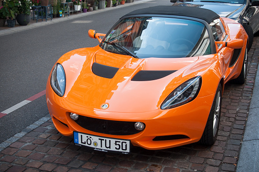 MULHOUSE - France - 10 June 2017 - Lotus elise orange parked in the street