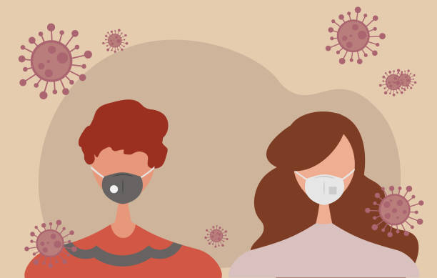 istock Young male and female character with protective mask 1279905324
