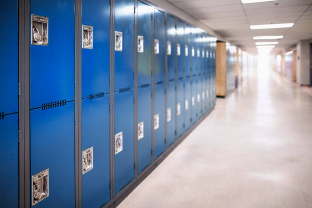 istock Row of combination lock in school building with sunlight 1279905549