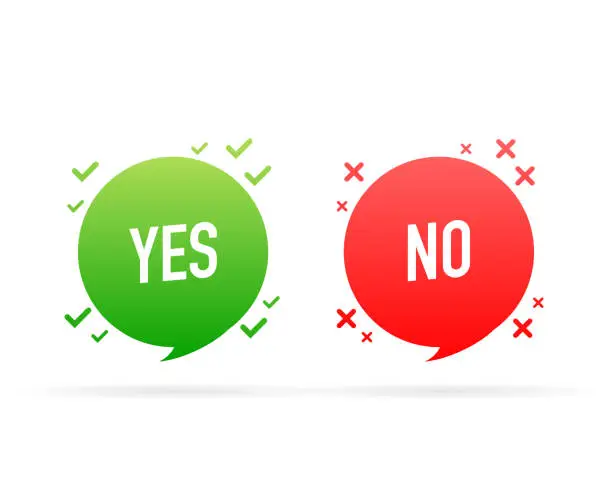 Vector illustration of Yes or no doodle green and red illustration on white background. Vector illustration.
