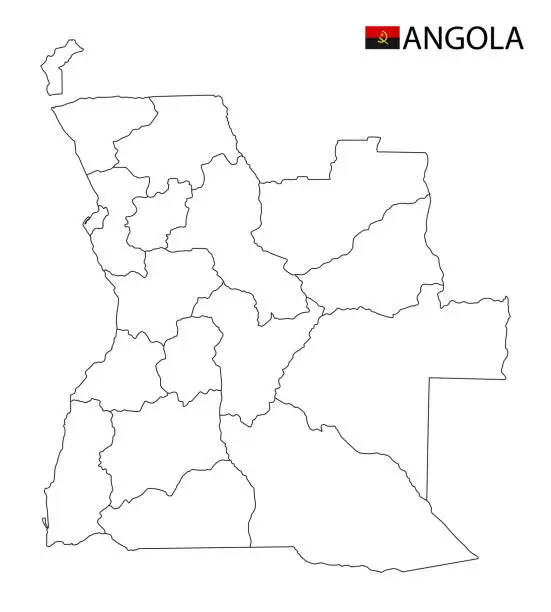 Vector illustration of Angola map, black and white detailed outline regions of the country.