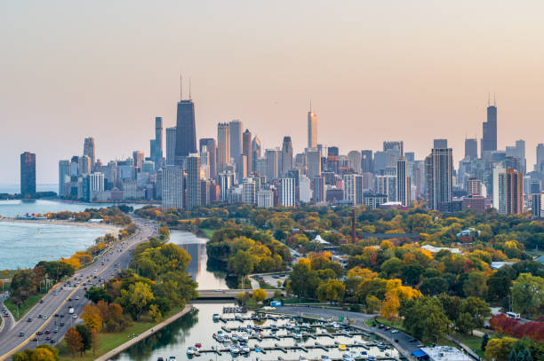 istock Fall Colors in Chicago - Aerial View 1279909697