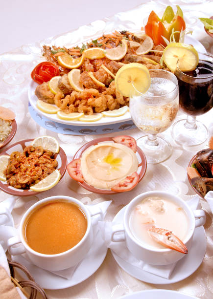 istock Shrimp, crab, soup and salads 1279914051
