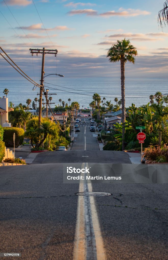 Sunset at The City By The Sea, Cardiff By The Sea, Encinitas, San Diego California. California Stock Photo