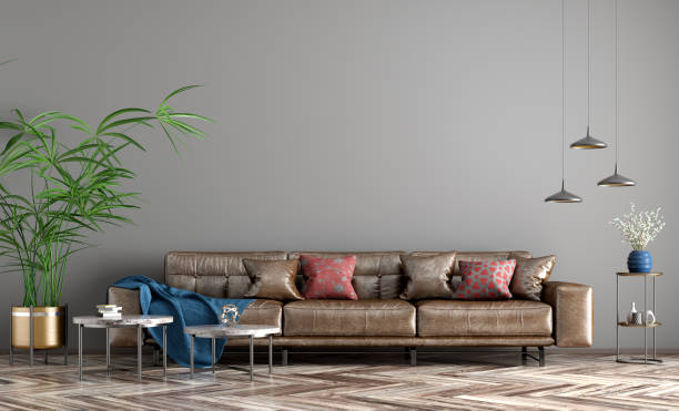 istock Interior design of modern apartment, living room with sofa 3d rendering 1279921247