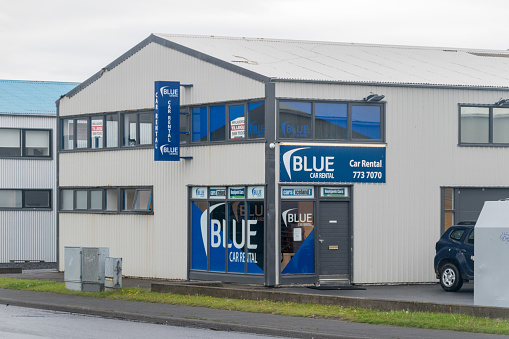 Reykjavik, Iceland - June 20, 2020: Blue car rental.