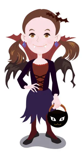 Vector illustration of Halloween Vampire Costume Girl