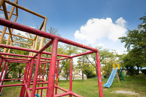 August/24/2020 Yokkaichi city, Mie prefecture. A children's playground is deserted and overgrown thanks to Covid-19 as kids have to stay home and not play with their friends.
