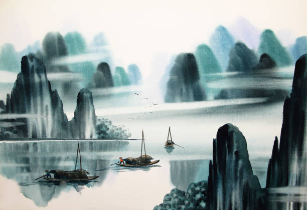 istock Chinese landscape watercolor painting 1279933685