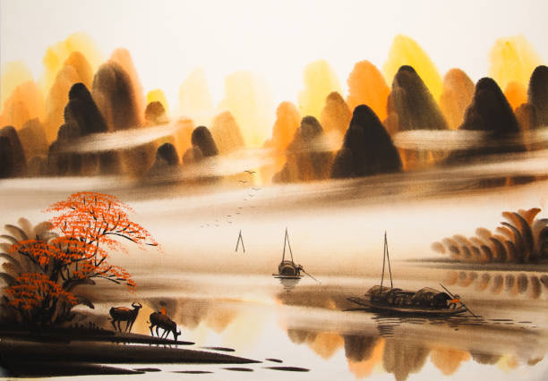 istock Chinese landscape watercolor painting 1279933694