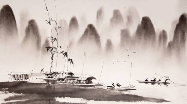 istock Chinese landscape traditional ink painting 1279934686