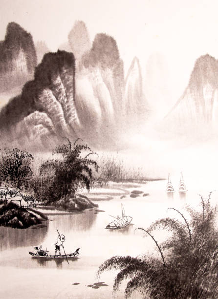 istock Chinese landscape watercolor painting 1279935423