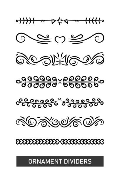 ilustrações, clipart, desenhos animados e ícones de conjunto de preto vários ornamentos divider decoração. - spiral plant attribute style invitation