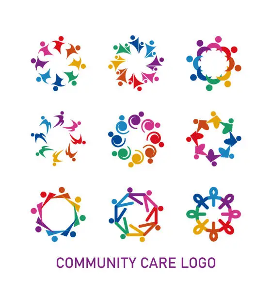 Vector illustration of Colorful social community care logo with different style.