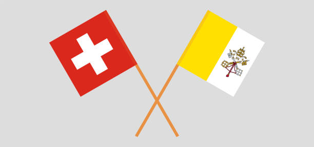 скрещенные флаги ватикана и швейцарии - helvetic confederation stock illustrations