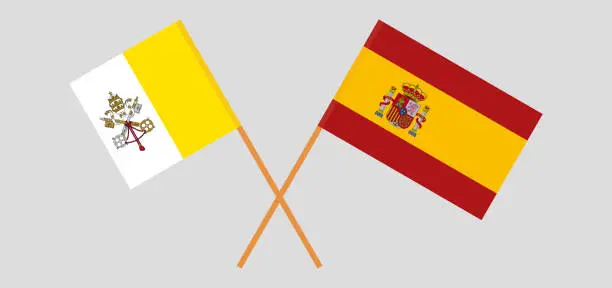 Vector illustration of Crossed flags of Vatican and Spain. Official colors