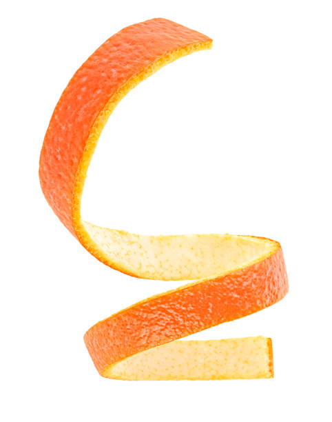 istock Vertical image of spiral orange peel on a white background. Isolated image. Citron. Cocktail ingredient. 1279937982