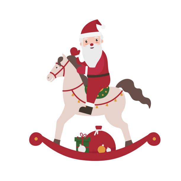 istock Santa with gifts on a rocking horse 1279938984