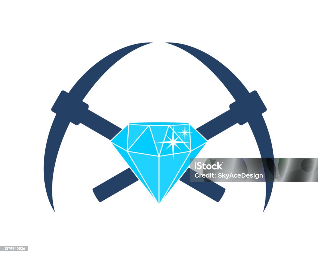 Mining Axe Design Mining Axe Tool With Diamond In The Middle Stock Illustration ...