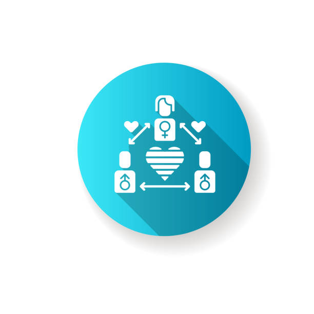 Bisexual life blue flat design long shadow glyph icon Bisexual life blue flat design long shadow glyph icon. Loving social rights. Pride parade. Gay relationships. Polyamorous lifestyle. Love triangle. Rainbow symbol. Silhouette RGB color illustration lesbian affair stock illustrations