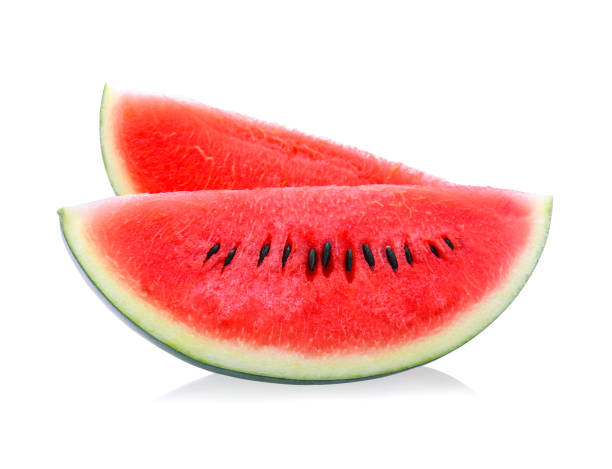 istock Sliced watermelon isolated on white background 1279944518