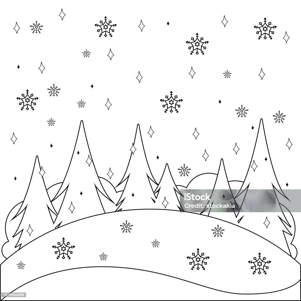 Phong Cảnh Mùa Đông Với Tuyết Trang Tô Màu Đen Trắng Vector Hình minh họa  Sẵn có - Tải xuống Hình ảnh Ngay bây giờ - iStock