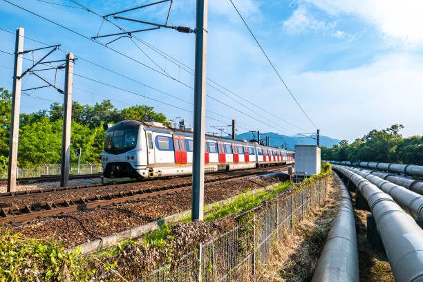 istock Speed of train pass though the platform in hong kong 1279947101