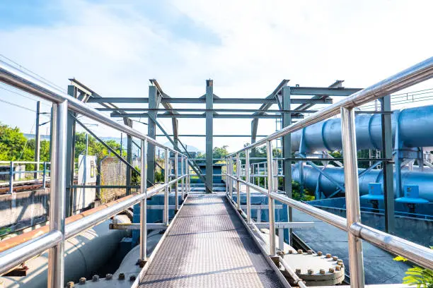 Bridge or walk-way over a filtering tank at a wastewater plant