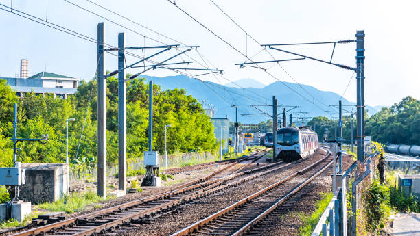 istock Speed of train pass though the platform in hong kong 1279948221
