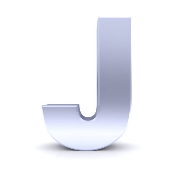 J letter sign silver alphabet text capital letter symbol 3d rendering isolated on white background
