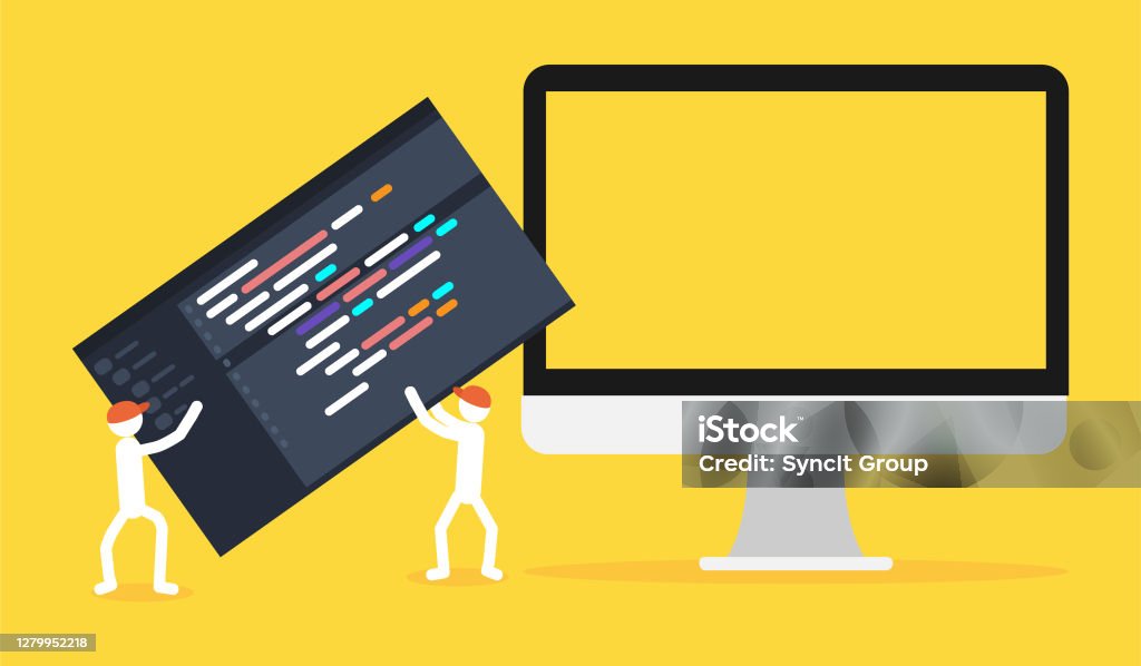 Workers And Code Stock Illustration - Download Image Now - Coding ...