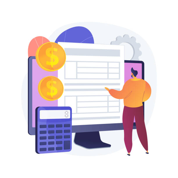 Electronic documentation vector concept metaphor Electronic documentation. Man with registration. Checking repository log. Online approval, screen form, validation page. Expense chronicles. Vector isolated concept metaphor illustration. digital repository stock illustrations