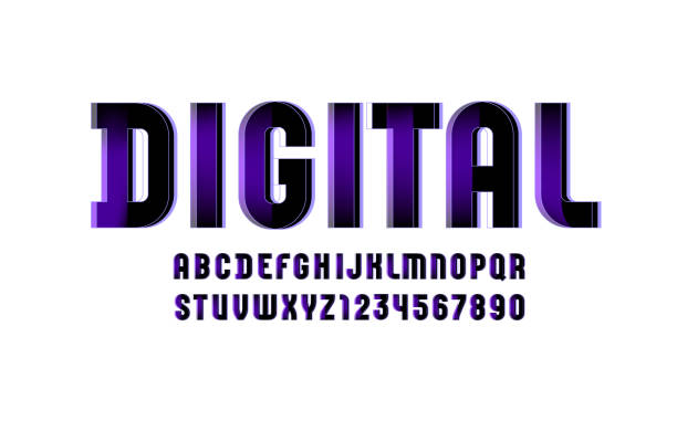 紫羅蘭技術字體, 數位字母, 字母 (a, b, c, d, e, f, g, h, i, j, k, l, m, n, o, p, q, r, s, t, u, v, w, x, y, z) 和數位 (0, 1, 2, 3, 4, 5, 6, 7, 8, 9), 向量圖 10eps。 - lahoz 幅插畫檔、美工圖案、卡通及圖標